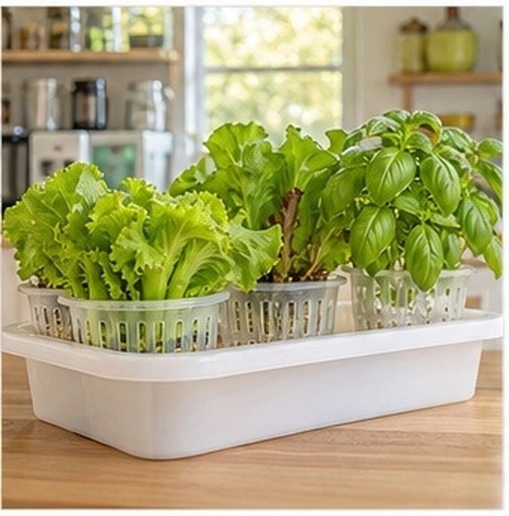 Plant Pot - 4個入り、厚手のプラスチック製メッシュネット付きプランター。根の通気性と排水性を確保し、土を使わない野菜栽培に最適。室内用。