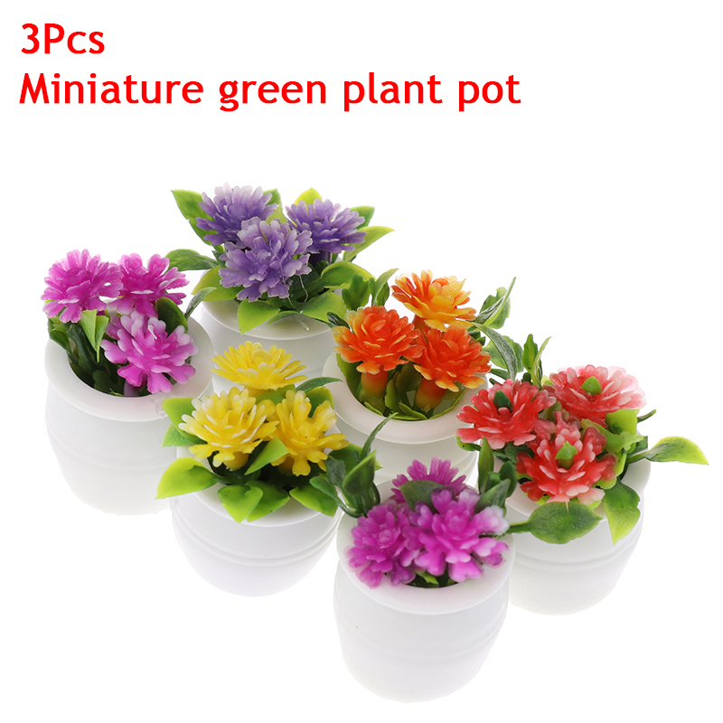 Plant Pot - 3 個のミニチュア人形の家、カラフルな花の植物と風景装飾用のミニチュア鉢植えモデルをシミュレート