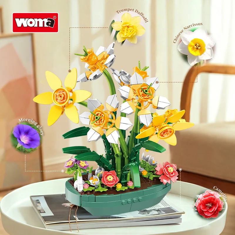 Plant Parent Yearly - 友達向けシミュレーション水仙ブロック、保存花鉢植え、教育用組み立てデスクトップ飾り、誕生日プレゼント
