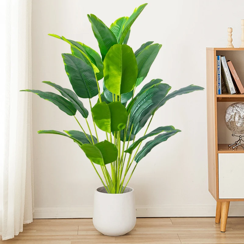 Snake Plant - 1個 人工観葉植物 大型 熱帯ヤシの木 フェイクバナナの葉 本物のような質感のプラスチック製